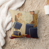 ヴィンテージ家族休暇、パパ、子供とスーツケース クッション (ブランケット)