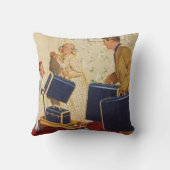 ヴィンテージ家族休暇、パパ、子供とスーツケース クッション (裏面)