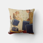 ヴィンテージ家族休暇、パパ、子供とスーツケース クッション (正面)