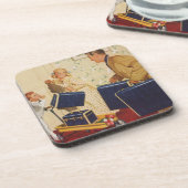 ヴィンテージ家族休暇、パパ、子供とスーツケース コースター (左側)