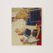 ヴィンテージ家族休暇、パパ、子供とスーツケース ジグソーパズル (縦)