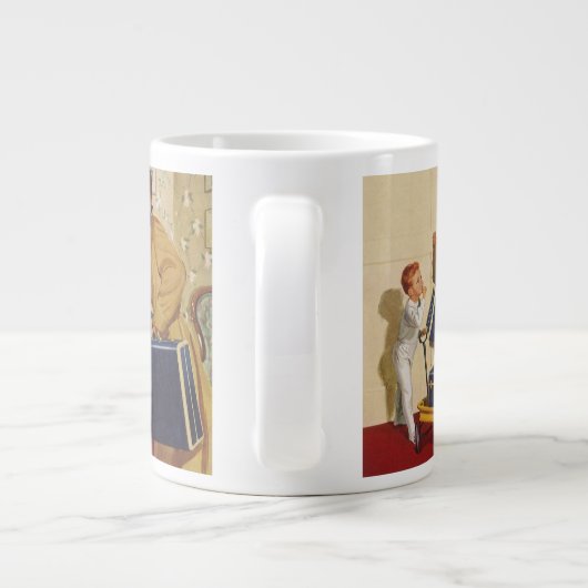 ヴィンテージ家族休暇、パパ、子供とスーツケース ジャンボコーヒーマグカップ (裏面)