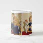 ヴィンテージ家族休暇、パパ、子供とスーツケース ジャンボコーヒーマグカップ (正面)