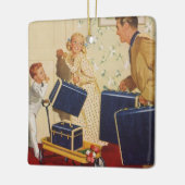 ヴィンテージ家族休暇、パパ、子供とスーツケース セラミックオーナメント (左)