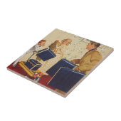 ヴィンテージ家族休暇、パパ、子供とスーツケース タイル (側面)