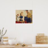 ヴィンテージ家族休暇、パパ、子供とスーツケース ポスター (キッチン)