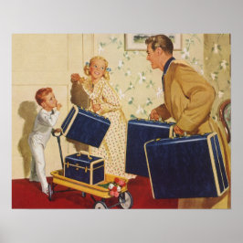 ヴィンテージ家族休暇、パパ、子供とスーツケース ポスター