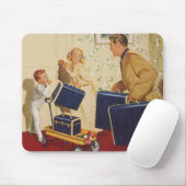 ヴィンテージ家族休暇、パパ、子供とスーツケース マウスパッド (マウス)