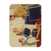 ヴィンテージ家族休暇、パパ、子供とスーツケース マグネット (縦)