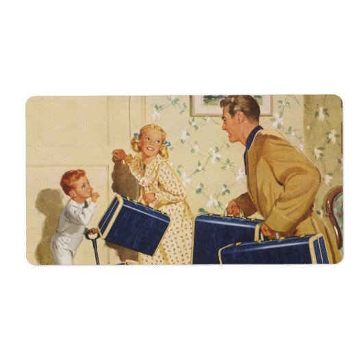 ヴィンテージ家族休暇、パパ、子供とスーツケース ラベル (正面)