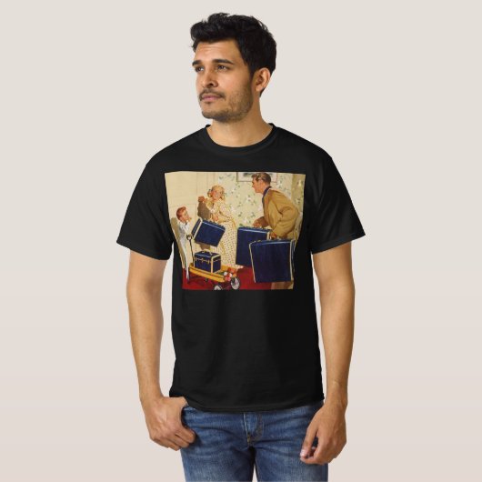 ヴィンテージ家族休暇、パパ、子供とスーツケース Tシャツ (正面フル)