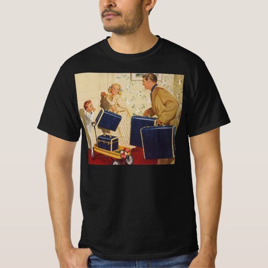ヴィンテージ家族休暇、パパ、子供とスーツケース Tシャツ (正面)