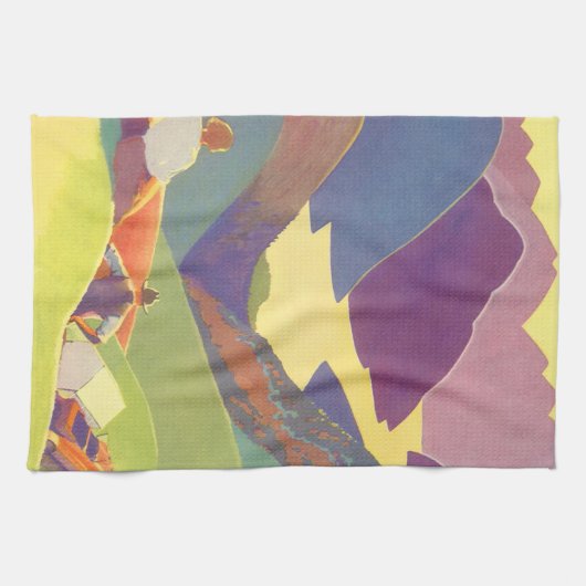 ヴィンテージ家族休暇、山の中でのピクニック キッチンタオル (横)