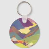 ヴィンテージ家族休暇、山の中でのピクニック キーホルダー (正面)