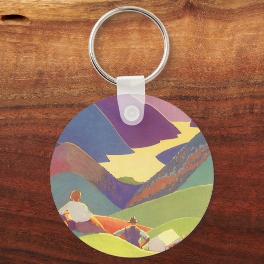 ヴィンテージ家族休暇、山の中でのピクニック キーホルダー (裏面)