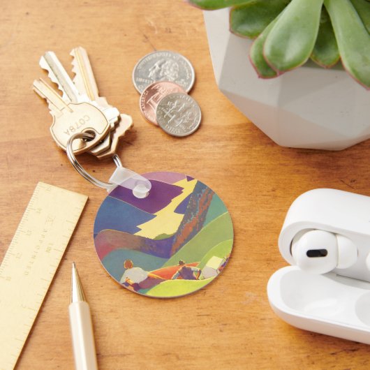 ヴィンテージ家族休暇、山の中でのピクニック キーホルダー (デスク)