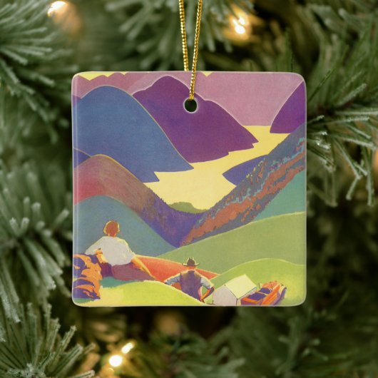 ヴィンテージ家族休暇、山の中でのピクニック セラミックオーナメント (ツリー)