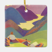 ヴィンテージ家族休暇、山の中でのピクニック セラミックオーナメント (正面)