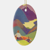 ヴィンテージ家族休暇、山の中でのピクニック セラミックオーナメント (右)