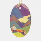 ヴィンテージ家族休暇、山の中でのピクニック セラミックオーナメント (左)