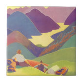 ヴィンテージ家族休暇、山の中でのピクニック タイル (正面)