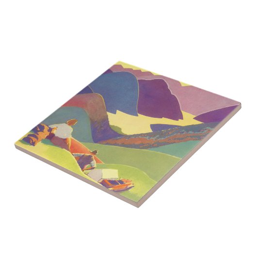 ヴィンテージ家族休暇、山の中でのピクニック タイル (側面)