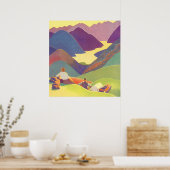 ヴィンテージ家族休暇、山の中でのピクニック ポスター (キッチン)