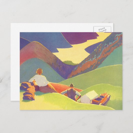 ヴィンテージ家族休暇、山の中でのピクニック ポストカード (正面/裏面)