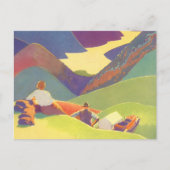 ヴィンテージ家族休暇、山の中でのピクニック ポストカード (正面)