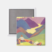 ヴィンテージ家族休暇、山の中でのピクニック マグネット (正面/裏面)