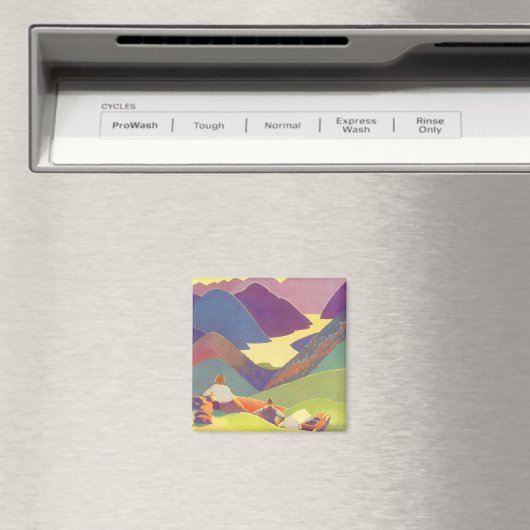 ヴィンテージ家族休暇、山の中でのピクニック マグネット (インサイチュ (食洗機))