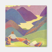 ヴィンテージ家族休暇、山の中でのピクニック マグネット (正面)