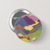 ヴィンテージ家族休暇、山の中でのピクニック 缶バッジ (正面&裏面)