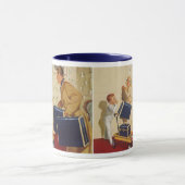 ヴィンテージ家族旅行、パパ、子ども、スーツケース マグカップ (中央)