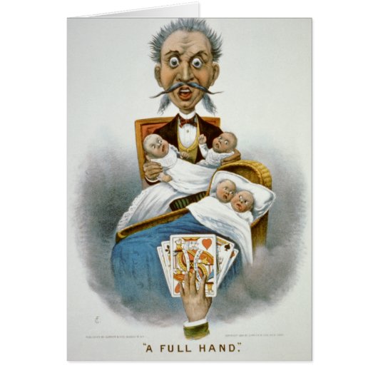ヴィンテージ家族、父とベビーとトランプのポーカー手 (正面)