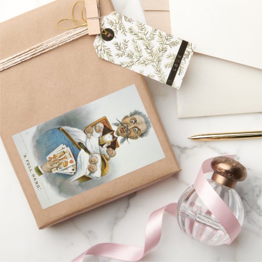 ヴィンテージ家族、父とベビーとトランプのポーカー手 長方形シール (ギフト)