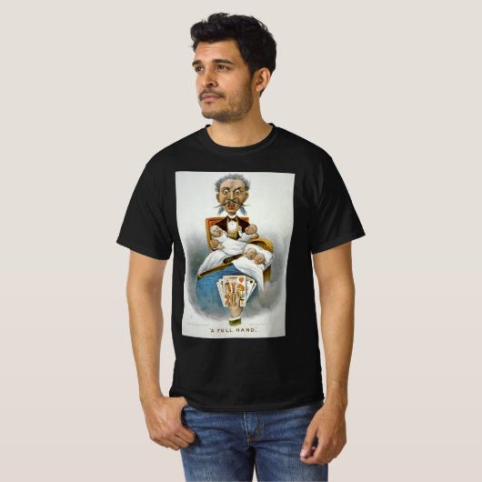 ヴィンテージ家族、父とベビーとトランプのポーカー手 Tシャツ (正面フル)