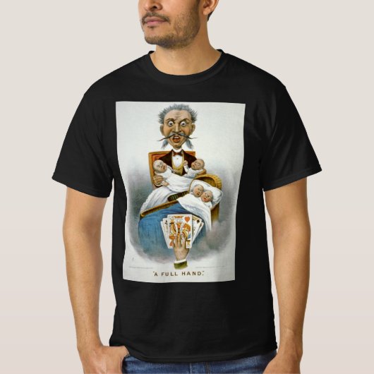 ヴィンテージ家族、父とベビーとトランプのポーカー手 Tシャツ (正面)