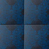 ヴィンテージ対称ダークブルーのフローラルパターン タイル