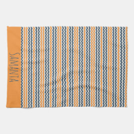 ヴィンテージ対角幾何学オレンジグレー名 キッチンタオル