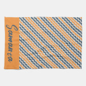 ヴィンテージ対角幾何学オレンジグレー名 キッチンタオル (横)