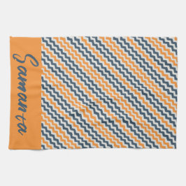 ヴィンテージ対角幾何学オレンジグレー名 キッチンタオル