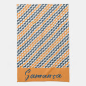 ヴィンテージ対角幾何学オレンジグレー名 キッチンタオル (縦)