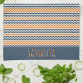 ヴィンテージ対角幾何学オレンジグレー名 キッチンタオル (折り畳み)