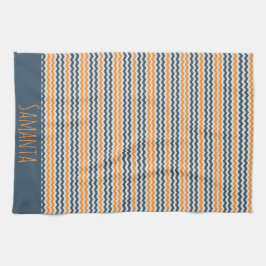 ヴィンテージ対角幾何学オレンジグレー名 キッチンタオル