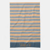 ヴィンテージ対角幾何学オレンジグレー名 キッチンタオル (縦)