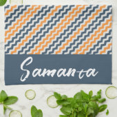 ヴィンテージ対角幾何学オレンジグレー名 キッチンタオル (折り畳み)