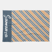 ヴィンテージ対角幾何学オレンジグレー名 キッチンタオル (横)