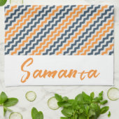 ヴィンテージ対角幾何学オレンジグレー名 キッチンタオル (折り畳み)