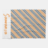 ヴィンテージ対角幾何学オレンジグレー名 キッチンタオル (横)